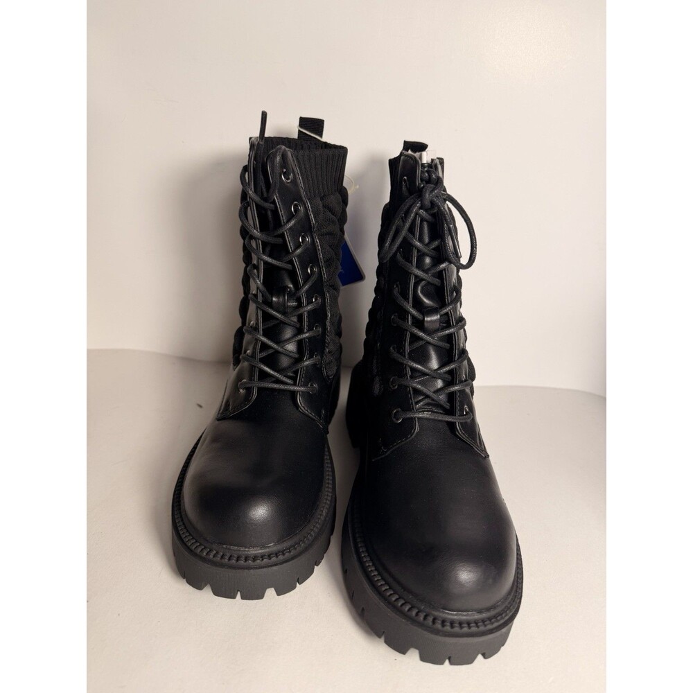 White Mountain Women's Shayne Quilted Knit Combat Lug Sole Boot Black NIB Sz 6 M
